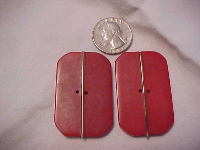 2 Bakelite ? Red 2 Hole buttons with a Silver Metal Down the Middle Very Good!