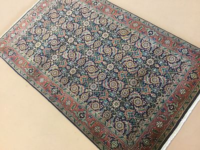 3'.0'' X 5'.0'' Navy Blue Rust Fine Geometric Oriental Area Rug Hand Knotted Wool