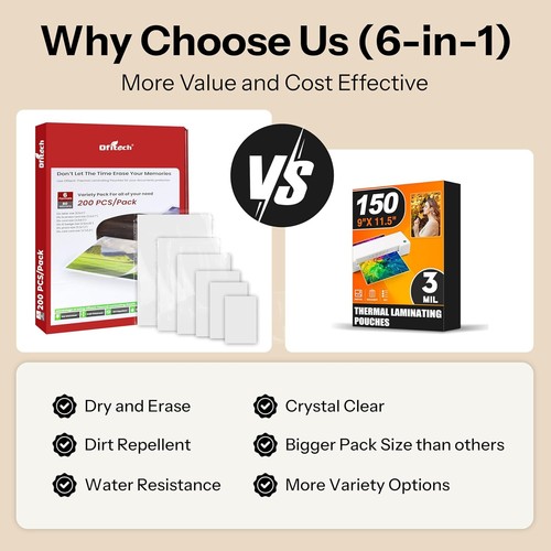 6-in-1 Laminating Sheets Variety Pack (200 Count), Thermal Laminating Pouches - Picture 3 of 6