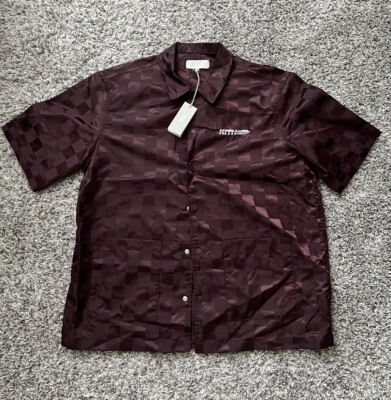 Kith Checkered Burgundy Satin Reade Shirt Men s Size M