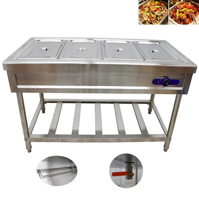 110V 4 Well Food Warmer Buffet Steam Table with Bracket Full Size Pan 4''Deep