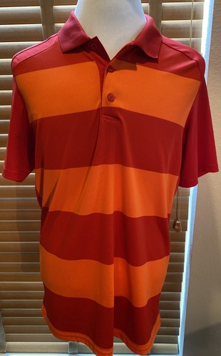 OAKLEY Red Orange Striped Golf Polo 