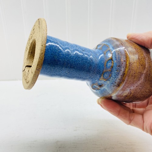Signed Studio Art Pottery Stoneware Wine Goblet, Glazed Chalice Speckled Glaze - Picture 7 of 9