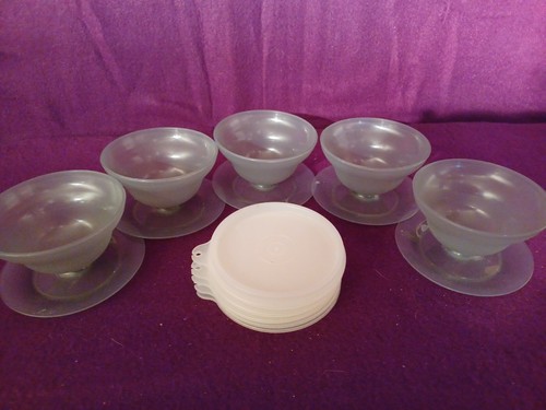 Tupperware Pudín Parfait Jello Postre Tazas/Tapas 754 Lote De 5 De Colección - Imagen 3 de 3
