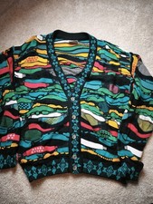 Vintage 1990's 3D Button-up Coogi Sweater L Large Green Rare Pattern