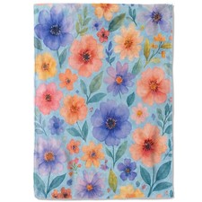 Watercolor Floral Fleece Blanket 50x60Inch Multicolor Flower Sky Blue Throw Gift