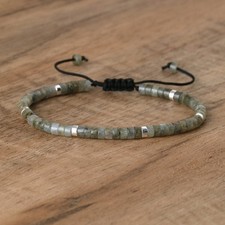 Natural Gemstone Labradorite 4mm Bead Braided Macrame Cord Bracelet UK