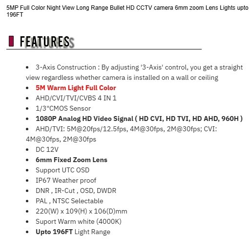 HD-TVI 5MP Full Color Night View Long Range Bullet HD CCTV camera 6mm zoom Lens