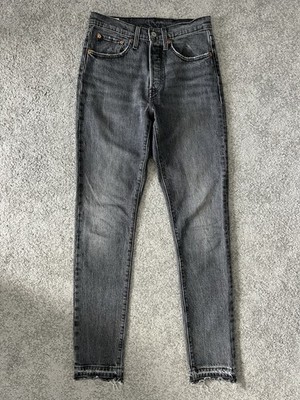 Levi s Premium 501 Skinny Jeans W26 L32 Anthrazit Coal Black High Waist Raw Hem