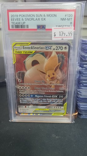 Eevee & Snorlax-GX graded PSA 8 for sale on eBay
