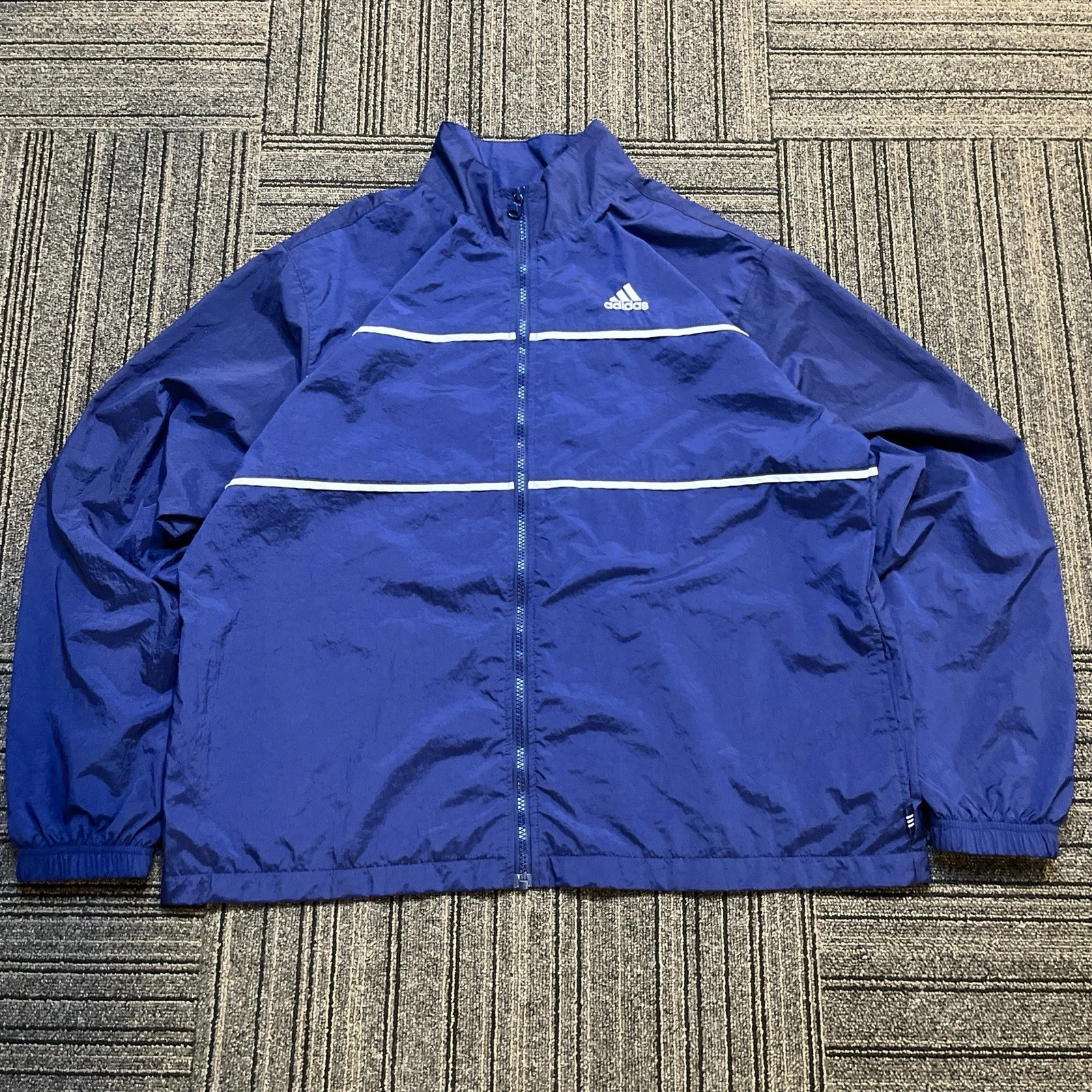 Y2K Adidas Windbreaker Men’s Extra Large Navy Blue Full Zip Lightweight VTG 00s