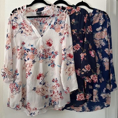 Rue21 Top Size XL Lot of 3 Floral Roll Tab Sleeve Blouse Cottagecore Chic Glam