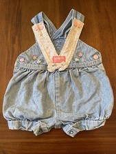 Vintage OshKosh B  Gosh Vestbak Denim Bubble Overalls Floral Trim Baby 18 Month