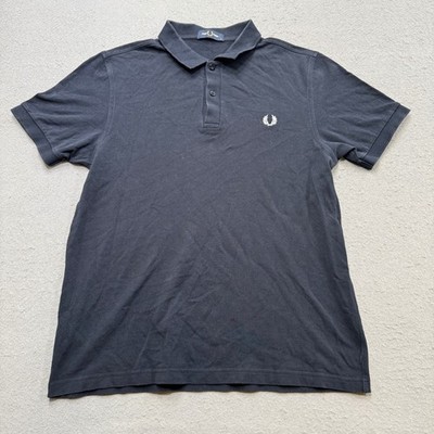 Fred Perry Polo Shirt Men's Medium Black Embroidered Laurel Wreath Pique Cotton