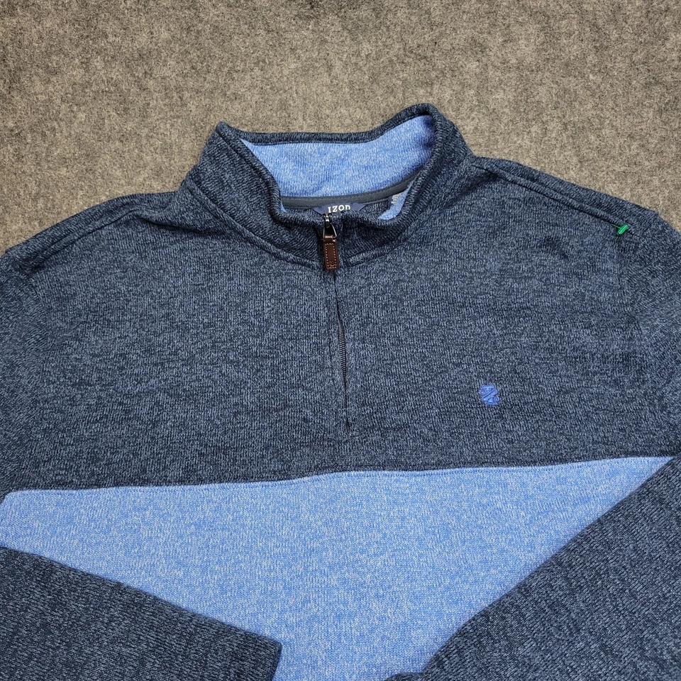 Izod Sweater Mens 2XLT Navy Blue Fleece Lined Knitted Mock Neck 1/4 Zip Pullover - Image 4 of 4
