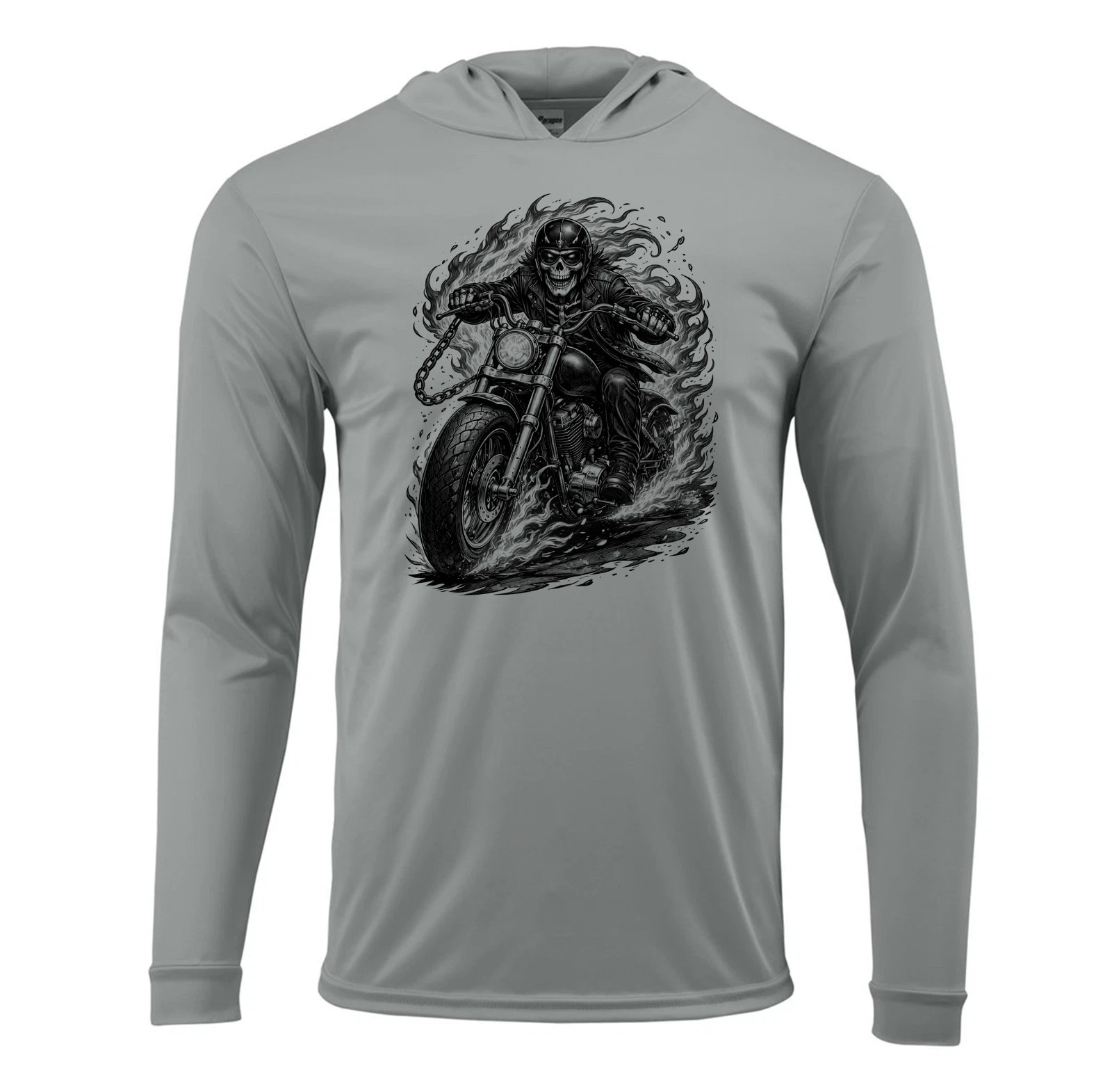 Biker Motorcycle Skeleton Speed Sun UV Protected UPF 50 Long Sleeve T-Shirt Hood