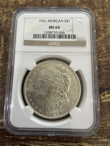 1921 Morgan Silver Dollar $1 - NGC MS64 Choice Uncirculated - Blast White Luster