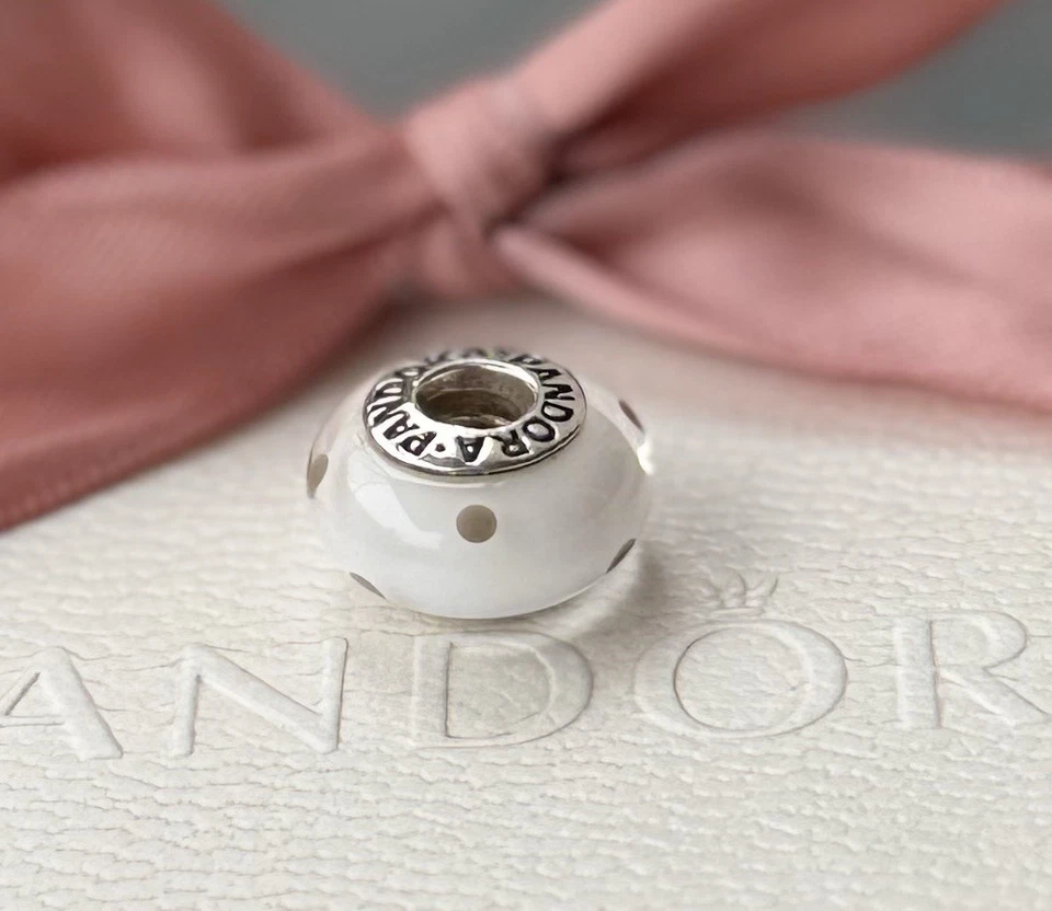 Original Pandora Murano „weiß mit Punkten“ 925 silber #790602