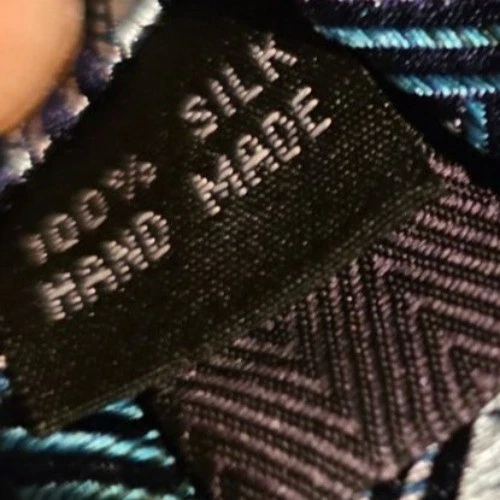 Vintage Tie Stacy Adams 100% Silk Handmade Geometric Square Blue & Silver - Image 3 of 4