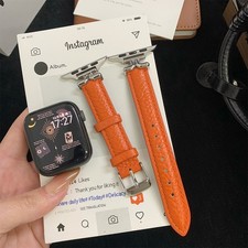 For Apple Watch 38-49mm Band, Adjustable Slim Leather Strap, Metal Buckle