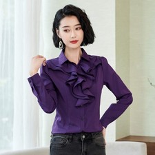 Camisa para mujer manga larga informal con volantes camisa de negocios