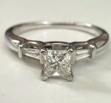14K WG Natural Princess Cut Diamond 3 Stone Engagement Ring TCW .60 Sz 7.75