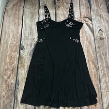 Black Gothic Fit & Flare Skater Dress with Silver Grommets & Buckle Details