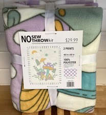 No Sew Throw Anti Pill Fleece Blanket Kit Fairy Garden Mushroom Pastel 40x60 NEW