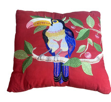 Throw Pillow Toucan Colorful Tropical Embroidered 14x 14 READ