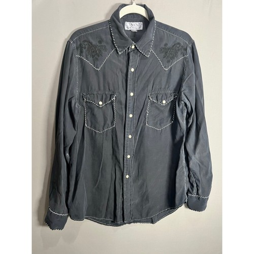 Camisa Ryan Michael Para Hombres M Negra Manga Larga Perla A Presión Seda Algodón Trabajo Occidental - Imagen 10 de 13