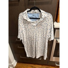 Johnnie-O Performance Polo Shirt All Over Print Mens XL white golf