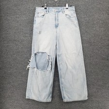 American Eagle Jeans Womens 6 Blue Strigid Super High Rise Baggy Wide Leg Ankle