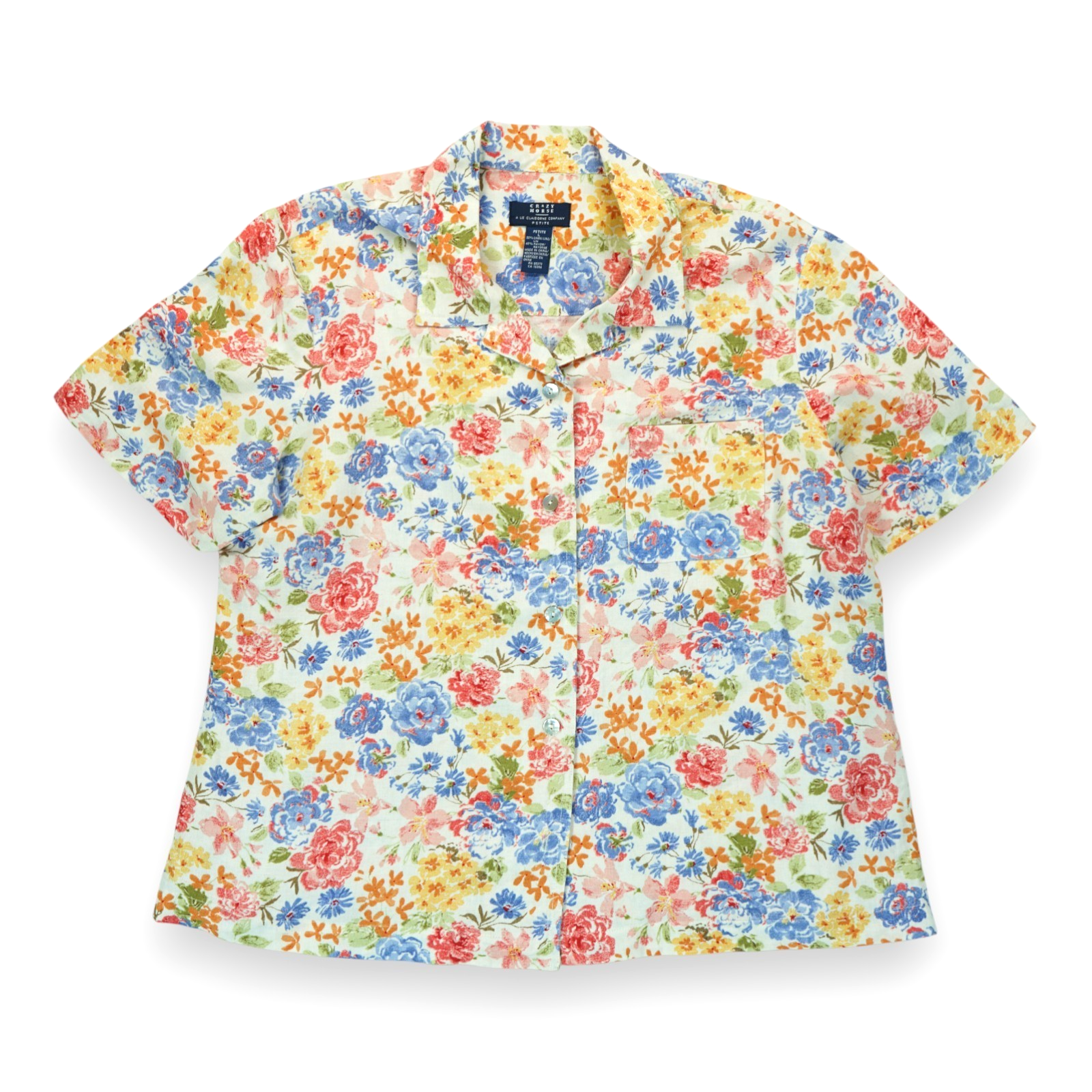 Crazy Horse by Liz Claiborne Women’s Floral Button Front Shirt Pocket Petite L