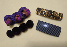 4pc Barrette Lot Made in France Striped Tortoise Rectangle