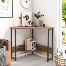 Corner Triangle Computer Desk Space Saving with Power Outlet  USB Ports Rustic
