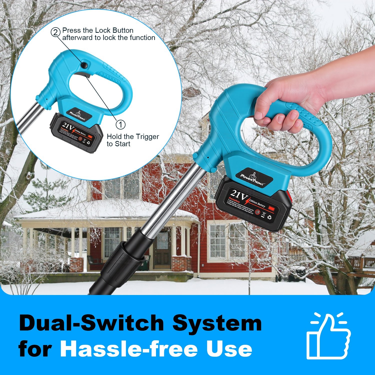 Electric 21V Cordless Snow Thrower Lightweight &Foldable w/ Rechargeable Battery