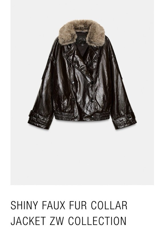 ZW Collection shiny chocolate faux leather aviator bomber detachable faux fur 