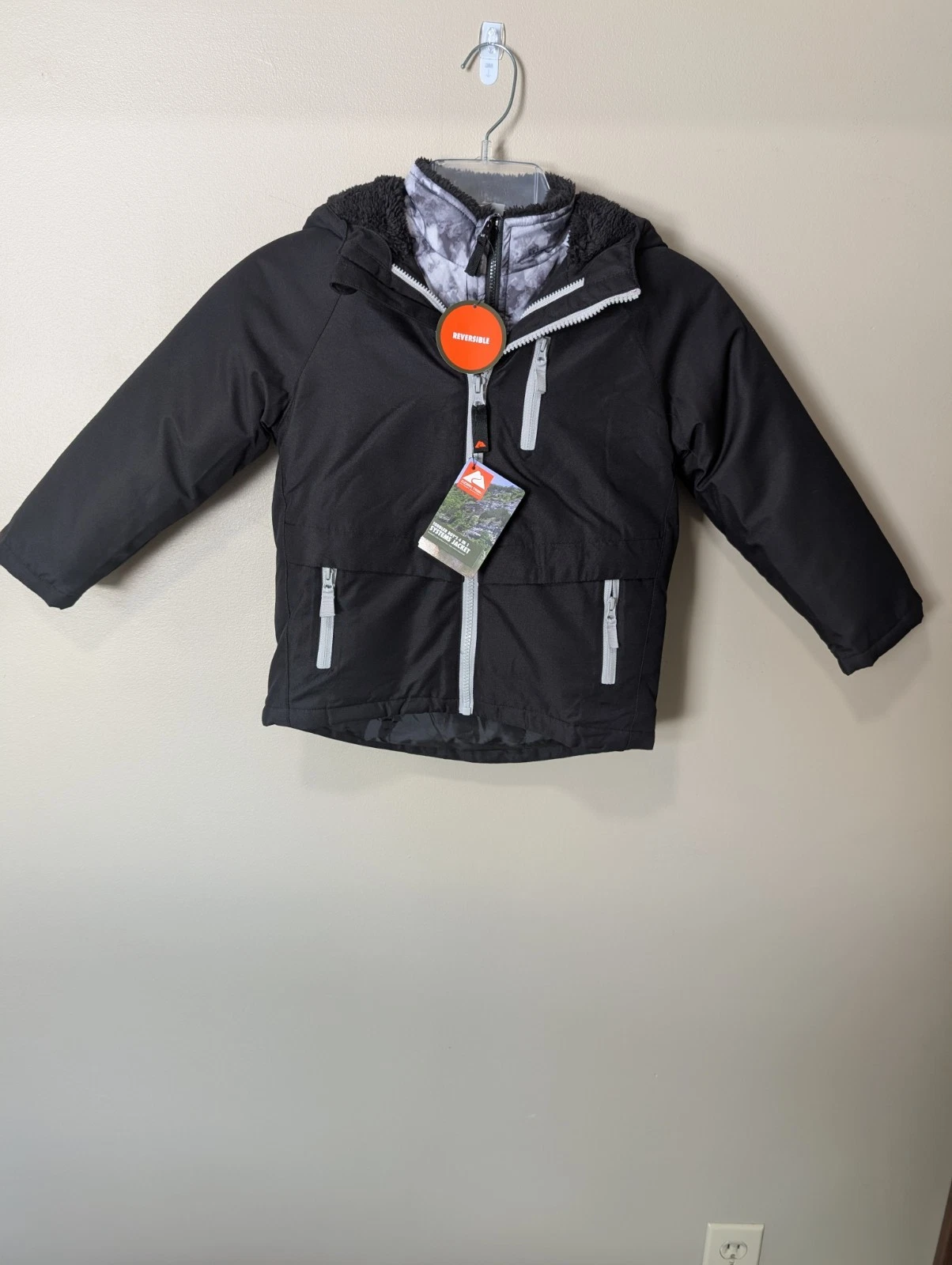 Ozark Trail Reversible Hooded Jacket Black Gray Waterproof Full Zip