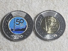 2026 Canadian Toonies 1 colored, 1 non colored CN TOWER GLOW IN THE DARK UV