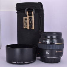 Canon EF 50mm f/1.4 USM Lens + ES-71 II Hood Caps Pouch Tested Working