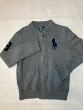 Ralph Lauren Polo Big Pony Full Zip Cardigan Rugby Sweater Youth Size M 10-12