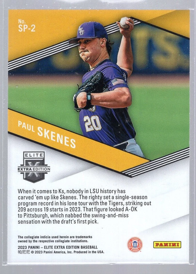 * 2023 Panini Elite Extra Edition - Spellbound #SP-2 - PAUL SKENES (Letter "K") - Image 2 of 2