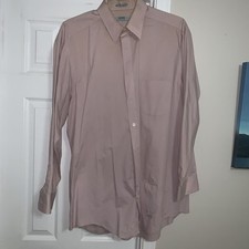 AZAR MAN Mens Button Shirt Dress Solid Pink Tailored Slim Fit Size 16