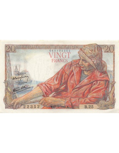 France, Pêcheur - 20 Francs 21/05/1942 - Série B.25 - Spl - Imagen 2 de 3