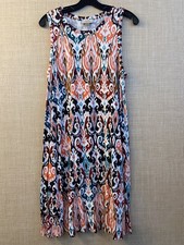 Loft sleeveless A-line shift dress size M white w/multicolored geometric print