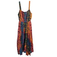 Sandy Starkman Midi Dress Womens M Multicolor Leopard Smocked Handkerchief