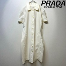 PRADA A-Line Shirt Dress White Short Sleeve Designer One Piece Size 42 XL Italy