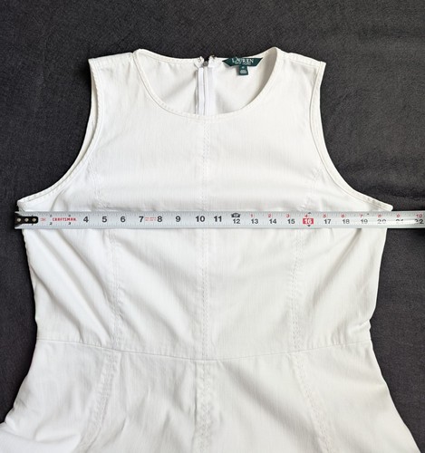 Ralph Lauren Green Label White Cotton Fit & Flare Dress Side Pockets Size 10 - Picture 4 of 13