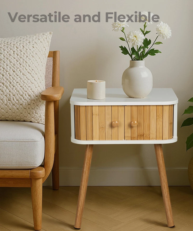 Mesita de Noche Boho Mediados de Siglo Moderna Pequeña Blanca Mesita de Noche Dormitorio... Foto 2 de 4