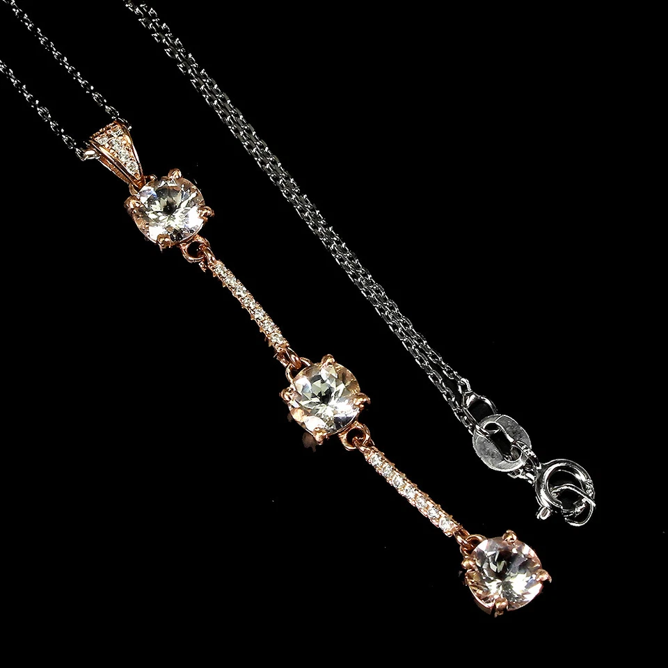 Collar de plata de ley 925 redondo morganita 6 mm piedras preciosas naturales joyería 18 pulgadas Foto 2 de 4